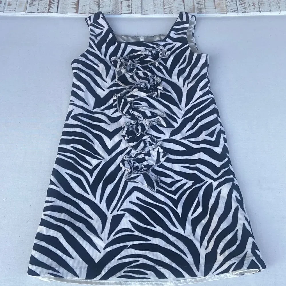 The Childrens Place TCP Girls Sz 4 Corduroy Zebra Dress Ruffle Front Shift - Picture 1 of 5